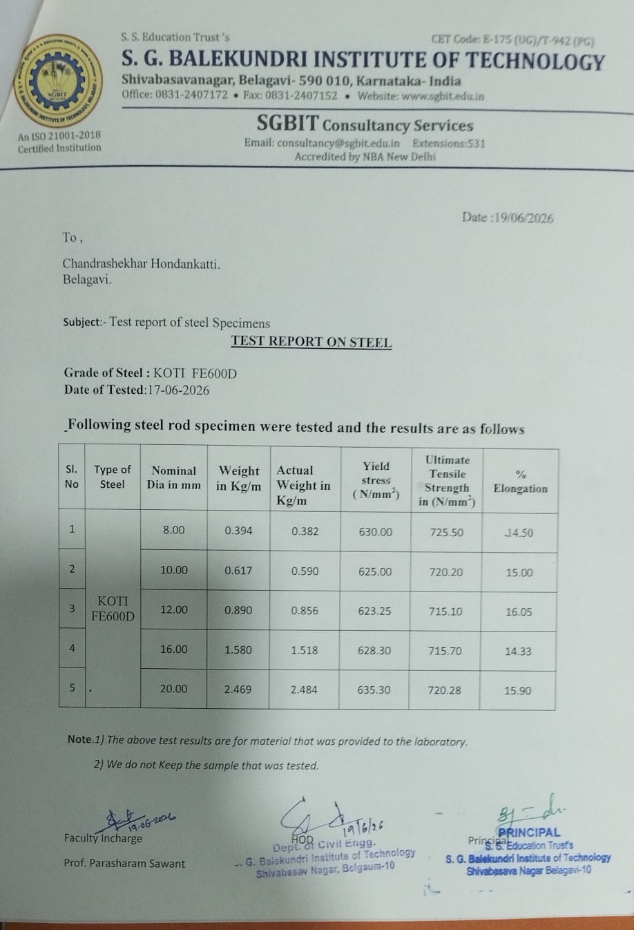 Belagavi Structural Test Certification
